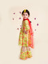 Girls Yellow Floral Printed Pleated Pure Cotton Kurta With Sharara With Dupatta